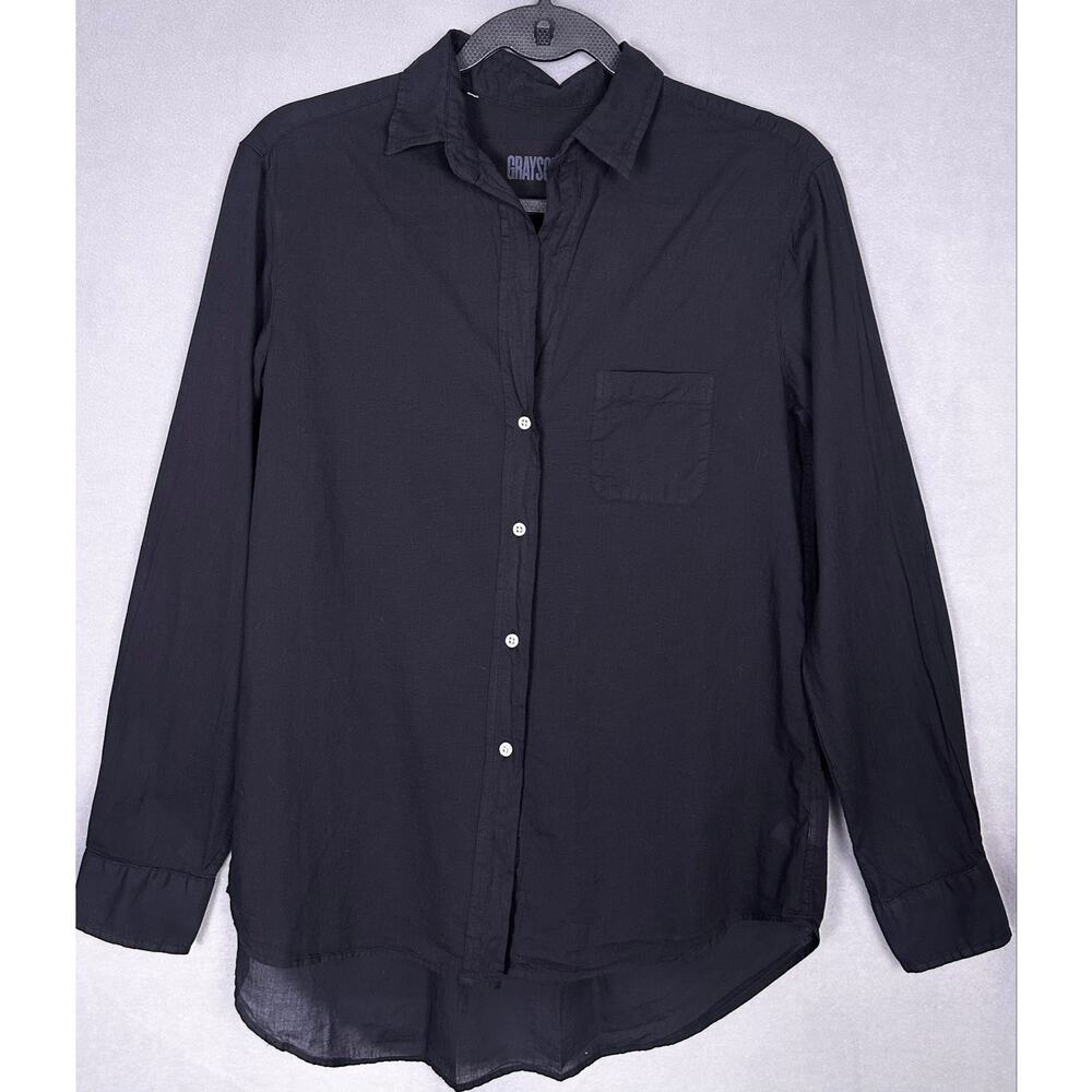 Grayson The Hero Black Cotton Button Up Blouse Relaxed Fit Size 01 XS - Picture 2 of 10